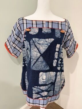 Jinyu Artisanal Indigo Patchwork Mixed Media Top Batik Boro Sashiko Size M/L EUC